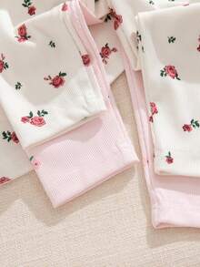 SHEIN 2pcs/Set Vintage French Style Ditsy Floral Long Sleeve T-Shirt Set, Suitable For Home, Outdoor And Multiple Occasions, Girls - Multicolor - View 5