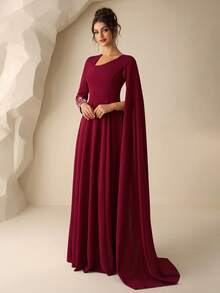 Coutiva Women's Fashion Asymmetrical Shoulder Formal Evening Party Dress - Red - View 4