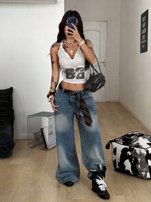 Coolane Women's Spring Concert Outfit Y2K Streetwear Sport Casual Breathable Mesh Graphics Number Pattern White Swing Collar Slim Fit Backless Crop Jersey Tops - Apricot - View 3