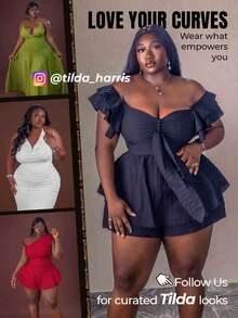 CurvyTilda Plus Size Sexy Halter Backless Sleeveless Top, Summer, For Hourglass Body Shape - Black - View 6