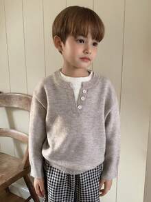 DAZY 男童纽扣设计落肩长袖休闲毛衣，秋冬款