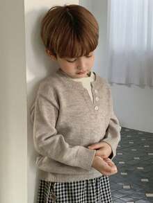 DAZY 男童纽扣设计落肩长袖休闲毛衣，秋冬款