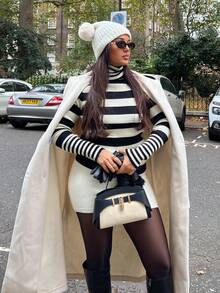 NegzBox Striped Pattern Turtleneck Sweater,Long Sleeve Tops Knit Pullover Fall Winter Outfit - Multicolor - View 5