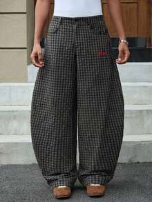 SWAVVY 男士时尚格子宽松休闲裤，带腰带环