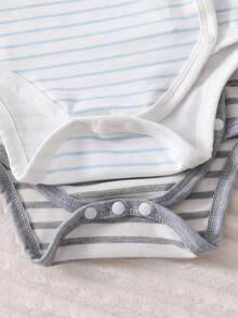Newborn Elegant Floral Gray & Blue Striped Pattern Cardigan Long Sleeve Outfit Set - Baby Blue - View 4