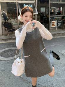 DAZY 女士圆领亮片装饰休闲百搭度假派对连衣裙