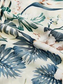 SWAVVY Loose Fit Men's Tropical Print Shirt, No T-Shirt - Apricot - View 5