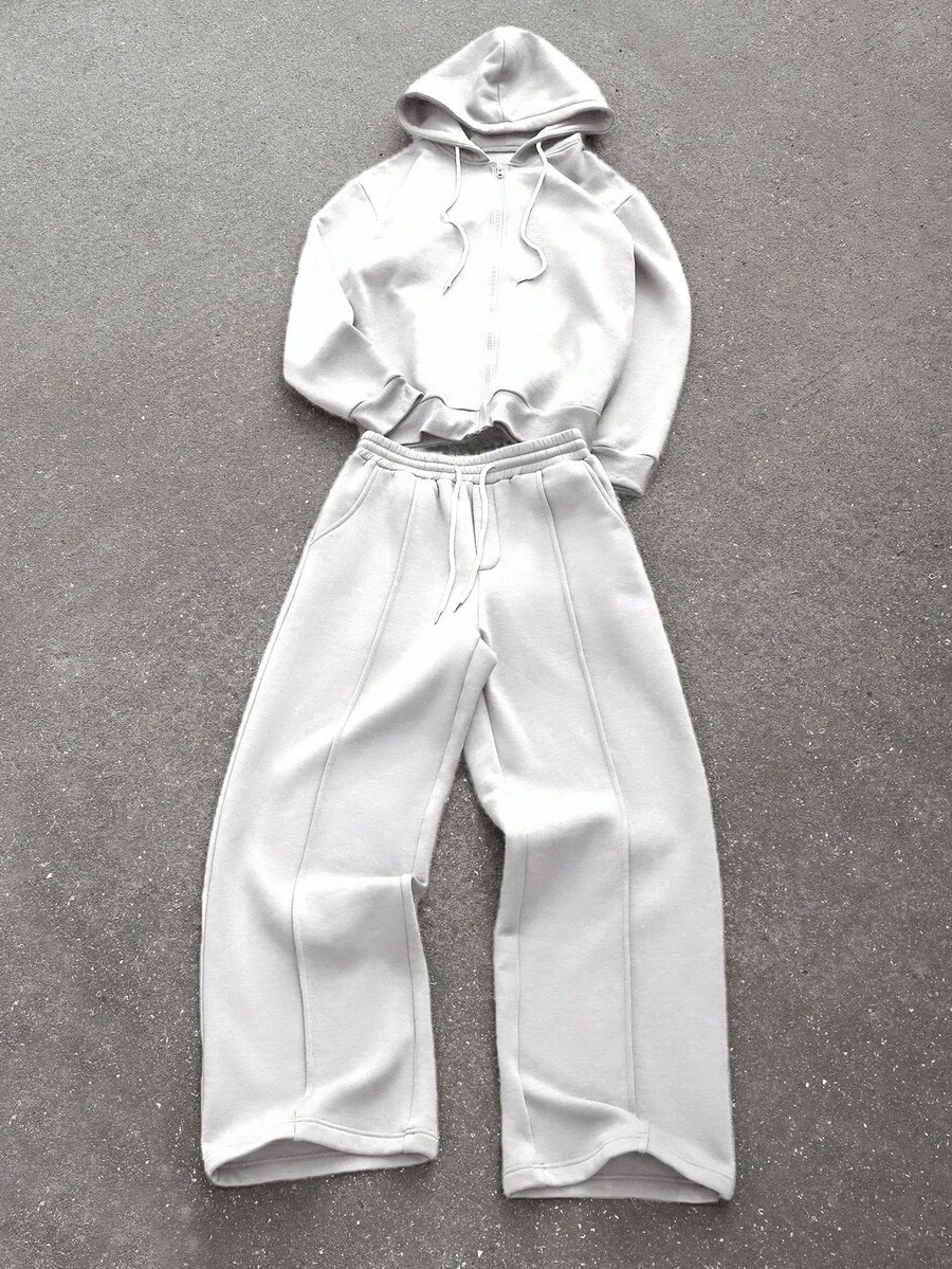 STYNVO Bộ đồ nam gồm áo nỉ dài tay có mũ trùm đầu, dây rút và khóa kéo, quần nỉ có túi, thích hợp cho kỳ nghỉ và đi làm. Bộ đồ hai mảnh dành cho nam, bộ đồ màu xám và trắng, bộ đồ phối hợp màu xám gồm hai mảnh và quần. - trắng - Xem 1