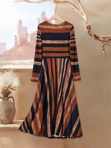 EMERY ROSE 女士休闲条纹圆领长袖冬季连衣裙 - 彩色 - 查看 2