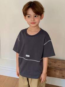 DAZY Young Boy Summer Casual Contrast Stitching Short Sleeve T-Shirt Spring - Grey - View 3
