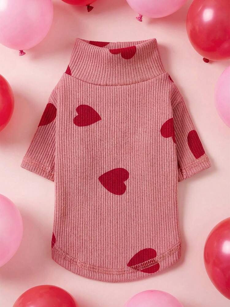 PETSIN 1 Pieza de ropa para mascotas con patrón en forma de corazón para el Día de San Valentín para gatos/perros, cómoda camiseta rosa para todas las estaciones - Rosa - Añade 7