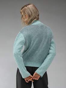 COUREZ Long Sleeve Color Block Rib Knit Jumper Y2K Spring For Women Sweater - Green - View 3