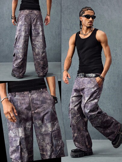 Street Life بنطلون رجالي كاجوال بقصة فضفاضة وطباعة أزياء الشارع