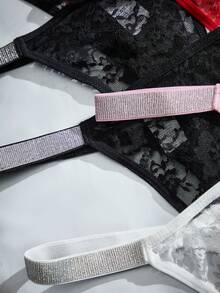 MidnightGlam 7 buc/set chiloți tanga cu panglică strălucitoare din dantelă sexy pentru femei - Multicolor - Vizualizare 4