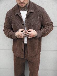 Manfinity CasualCool Men's Casual Front Button Long Sleeve Shirt And Pants Set, Autumn/Winter