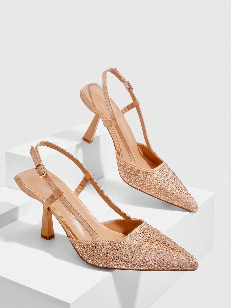 CUCCOO SZL Women's Fashion Rhinestone Decorated Backstrap High Heel Pumps For Christmas Spring Shoes