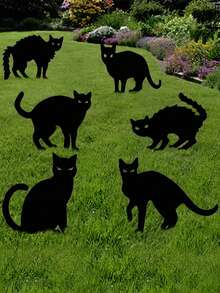 6 pezzi - Decorazione di Ognissanti con gatto nero e logo del cortile, con 12 pali, decorazione di Ognissanti, decorazione di gatto nero, decorazione di sagoma orrore di Ognissanti, sagoma terrificante, decorazione di casa stregata di Ognissanti per esterno, cortile, prato, giardino (1 pezzo, stile casuale) - nero - Visualizzare 1