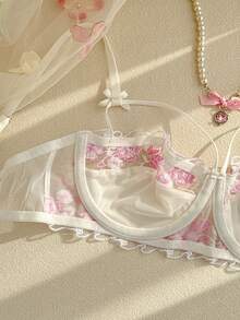 Romantic Embroidered Underwire Padded Lace Bralette For Women, Sexy Supportive Thin Fabric Swimsuit Lingerie - Multicolor - View 4