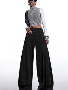 LYSMO Bộ sưu tập tối giản mới dành cho nữ mùa xuân/hè: Quần ống rộng xếp ly buộc dây màu trơn kiểu retro, chân váy midi đen, chân váy dài quấn, chân váy midi buộc dây, chân váy xếp ly. - màu đen - Xem 6