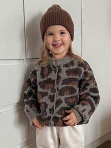 DAZY Young Girls Vintage Leopard Print Cardigan, Autumn/Winter Spring - Brown - View 4