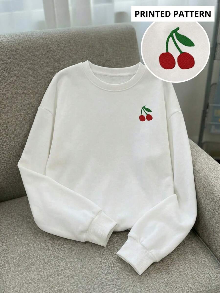 Sudadera cuello redondo de manga manga larga, adornada con estampado, para ropa de Año Nuevo, camisetas gráficas para mujeres, suave regalo ideal - Blanco - Ver 1