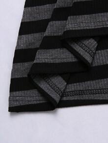 Sunspun Plus Size Women Casual Retro Black & Gray Striped Hoodie Long Sleeve T-Shirt - Black - View 6