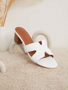 SHUZIA 女式粗跟宽版 H 带时尚拖鞋凉鞋圣诞假期秋冬季度假氛围