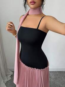 SHEIN Elenzya 无袖撞色A字优雅浪漫精致连衣裙，适合女士，情人节 - 彩色 - 查看 4