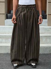 SWAVVY Men's Textured Casual Everyday Pants Pleated Pants Men Men Wide Leg Pants - Black - View 1