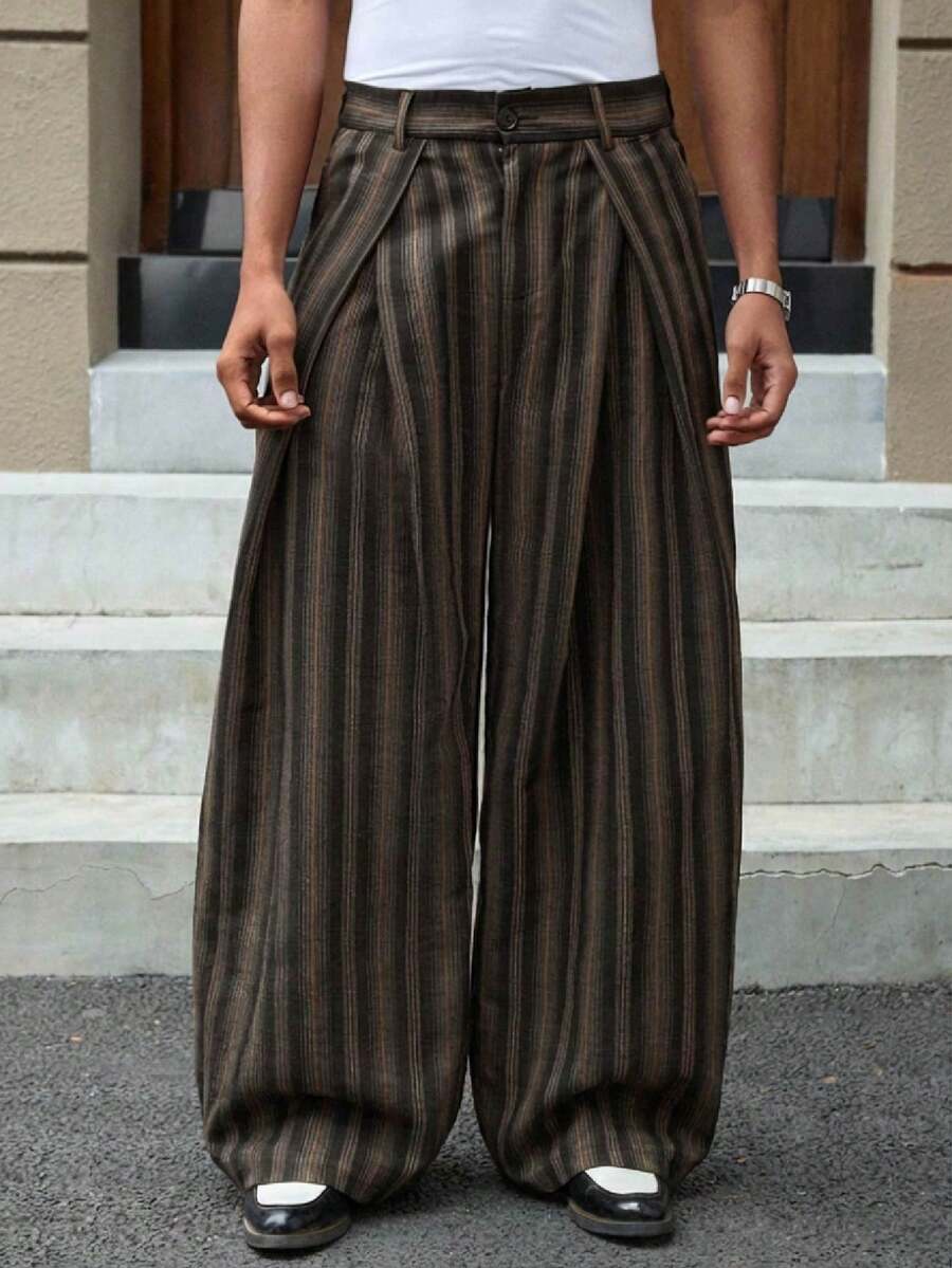 SWAVVY Men's Textured Casual Everyday Pants Pleated Pants Men Men Wide Leg Pants - Black - View 1