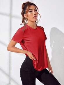 Easithlete 拼接网眼镂空运动T恤健身上衣，适合中国新年 - 紅色 - 查看 5