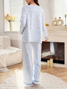 Moonlight&Mama 2pcs Maternity Star & Moon Print Button-Up Collar Long Sleeve Top And Pants Pajama Set - Multicolor - View 2