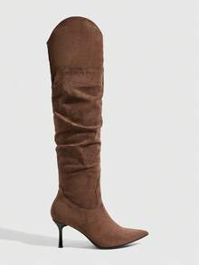 CUCCOO SZL Women's Fashion Pointed Toe Over-The-Knee High Heel Boots - Coffee Brown - View 2