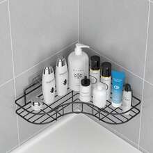 1PC Triangle Wall Mount Storage Rack, Ironwork Bathroom Kitchen Toilet Room Organizer Basket, No-Drill Home Bathroom Decor Bathroom Organizer Fall Decor Back To School - Multicolor - View 5