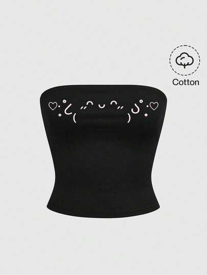 Kawaii Crop top sexy da donna con grafica di cucciolo e cuore, stile coreano, colori rosa e nero