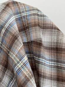 Elamini Áo sơ mi nữ tay dài, cổ bẻ, cài cúc phía trước, màu hồng kẻ caro, chất liệu cotton, dáng ôm, có túi ngực, kiểu dáng cổ điển thanh lịch, thích hợp cho công sở, học sinh, mặc thường ngày, mùa thu/đông. - màu nâu - Xem 8