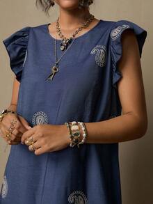 SHEIN VCAY 大码休闲度假腰果花刺绣连衣裙 - 藏蓝色 - 查看 9