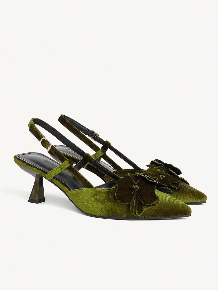 CUCCOO CHICEST Zapatos de tacón elegantes para fiesta de mujer con decoración floral 3D