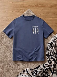 SWAVVY Áo thun nam cổ tròn tay ngắn dáng rộng in hình cá thường ngày, dáng rộng, vai trễ, thích hợp mặc hàng ngày, áo thun câu cá mùa hè, áo thun in hình, áo thun đi biển màu xanh dương cho nam - Màu xanh hải quân - Xem 2