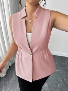 Elenzga Damen Große Größen klassische vielseitige ärmelloser Jacke Weste, Herbst - Pink - Übersicht 4