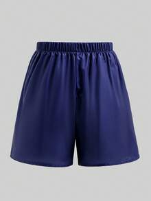 SHEIN 少女黑色条纹复古字母印花宽松外套、黄色修身吊带背心和黄色短裤 - 寶藍色 - 查看 7