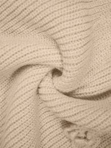 Elenzga Plus Size Women Elegant Solid Color Round Neck Collar Crochet Dropped Shoulder Sweater, Long Sleeve Knit Pullover, Autumn/Winter - Apricot - View 5