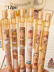SHEIN 1pc/3pcs/6pcs/12pcs Capybara Erase Push-Button Automatic Pencil, (6pcs Box) Color Style Random, High-Quality Creative Student Stationery Pen, Cute Erase Automatic Pencil, 0.5mm Student 2B Pencil, No To Sharpen The Core, Replaceable Core Push-Button Automatic Core, Smooth Writing, Built-In Eraser, Suitable For Adult And Student Creation, Family Drawing, Christmas Card Coloring,Office Signature Supplies, Giftery For Family, Friends, Colleagues, Boys, Girls, School Supplies - Multicolor 1 - View 12