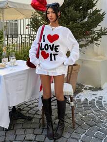 Muchica 女士爱心图案宽松毛衣，适合外出、街头风、Y2K风格、情人节和春季穿着 - 白色 - 查看 4