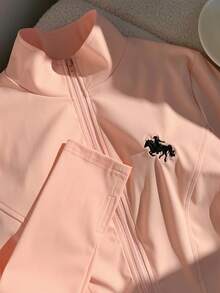 Comfortcana 杏色针织修身女士长袖防晒外套，秋冬季款 - 粉色 - 查看 7