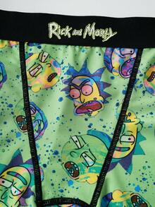 Rick and Morty X SHEIN 黑色酷炫卡通图案舒适可拆卸软杯文胸内裤女士内衣套装 - 綠色 - 查看 3