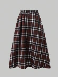 Tween Girls' Colorblock Long Sleeve Turtleneck Top & Plaid Mini Skirt Set - Brown - View 3