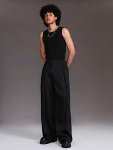 STYNVO 男士纯色褶裥阔腿宽松休闲裤 - 灰色 - 查看 4