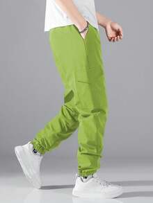 Manfinity Hypemode Loose Fit Men's Flap Pocket Side Drawstring Waist Pants Cargo Joggers Men Green Cargo Pants Men Men S Cargo Sweat Pants - Green - View 2