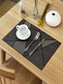 8/12pcs Rectangular Placemats With Asymmetrical Bar Patterns, Double-Sided Kitchen Table Mats, Heat-Resistant, Stain Resistant, Non Slip Mats, Washable, PVC Table Mats - Multicolor - View 4